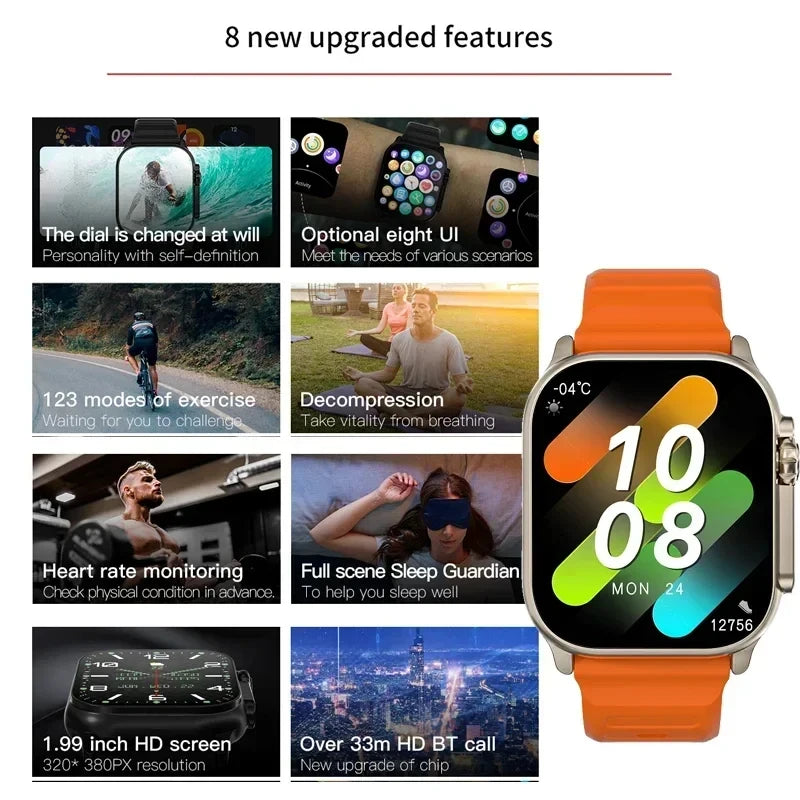 Relógio inteligente LAXASFIT T900Ultra Bluetooth Talk Smartwatch Alerta de mensagem Monitor de frequência cardíaca Relógio esportivo para Android IOS Homens Mulheres